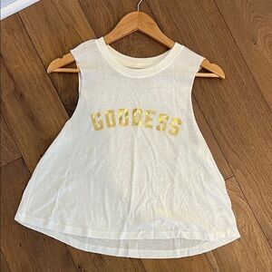 Spiritual Gangster Cream Muscle Tee with Gold Print